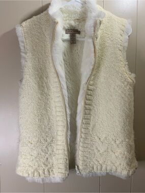 i.e. relaxed Women’s S Ivory Knit Mock Neck Full Zip Faux Fur Lined Vest Y2K
